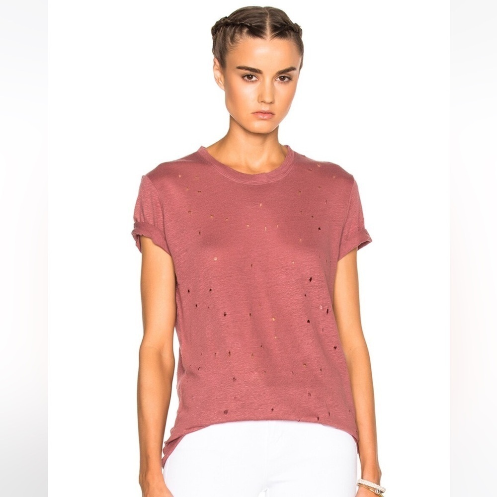 IRO womens T-shirt size M pink mauve distressed lightweight 100% linen - Picture 1 of 15